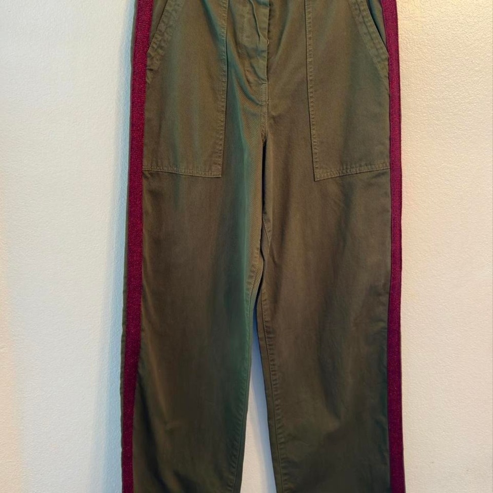 Zara Woman Premium Denim The Worker Straight Olive Green Glitter Stripe Pants 6